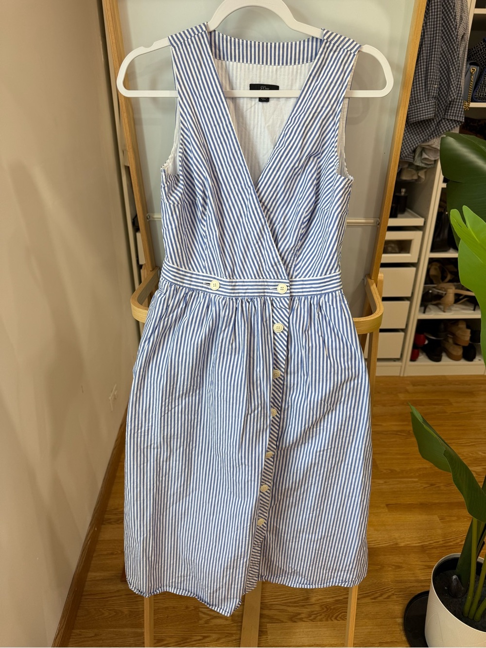 J. Crew Sleeveless Blue and White Striped Wrap Dress 100% cotton